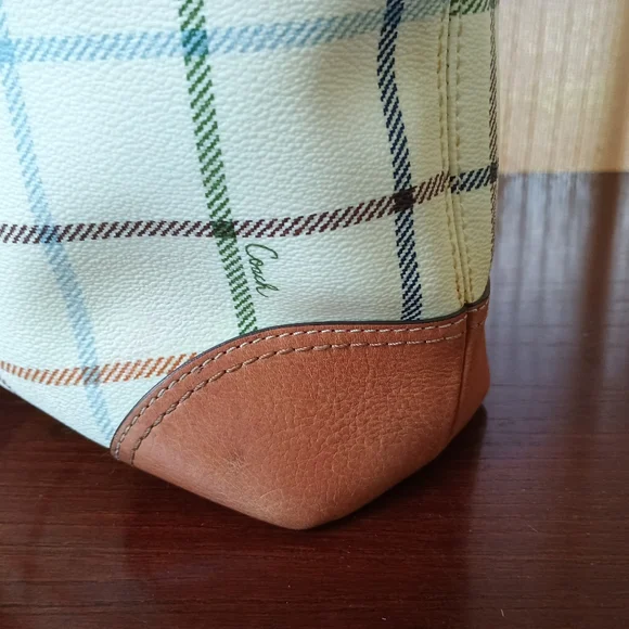 Coach Heritage Blue Stripe Tattersal Zip Tote - Picture 6 of 7